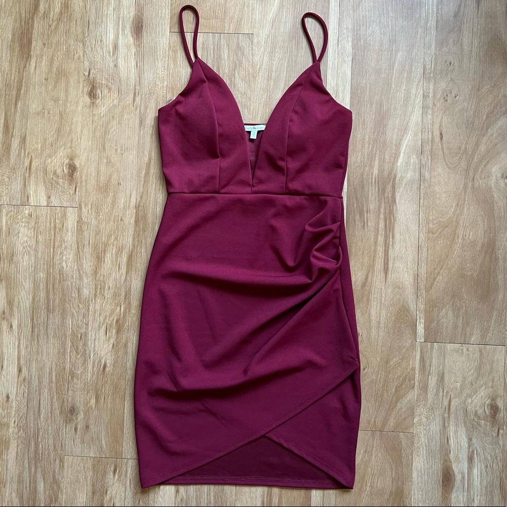 Red deep V bodycon dress - size s